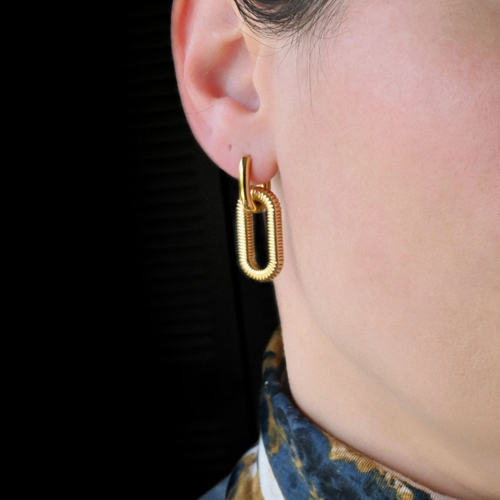 18k Gold Double Hoops - Waterproof Double Link Hoop Earrings - Worn