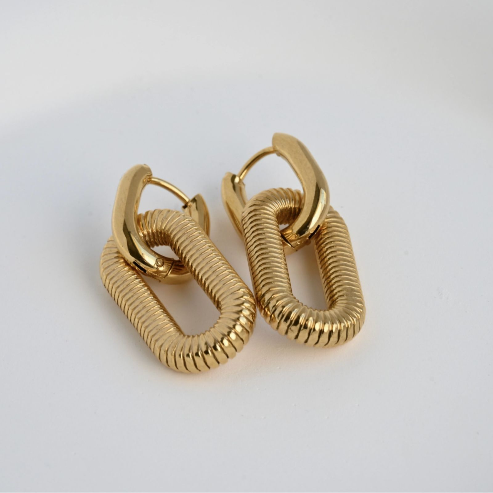 18k Gold Double Hoops - Waterproof Double Link Hoop Earrings - 2