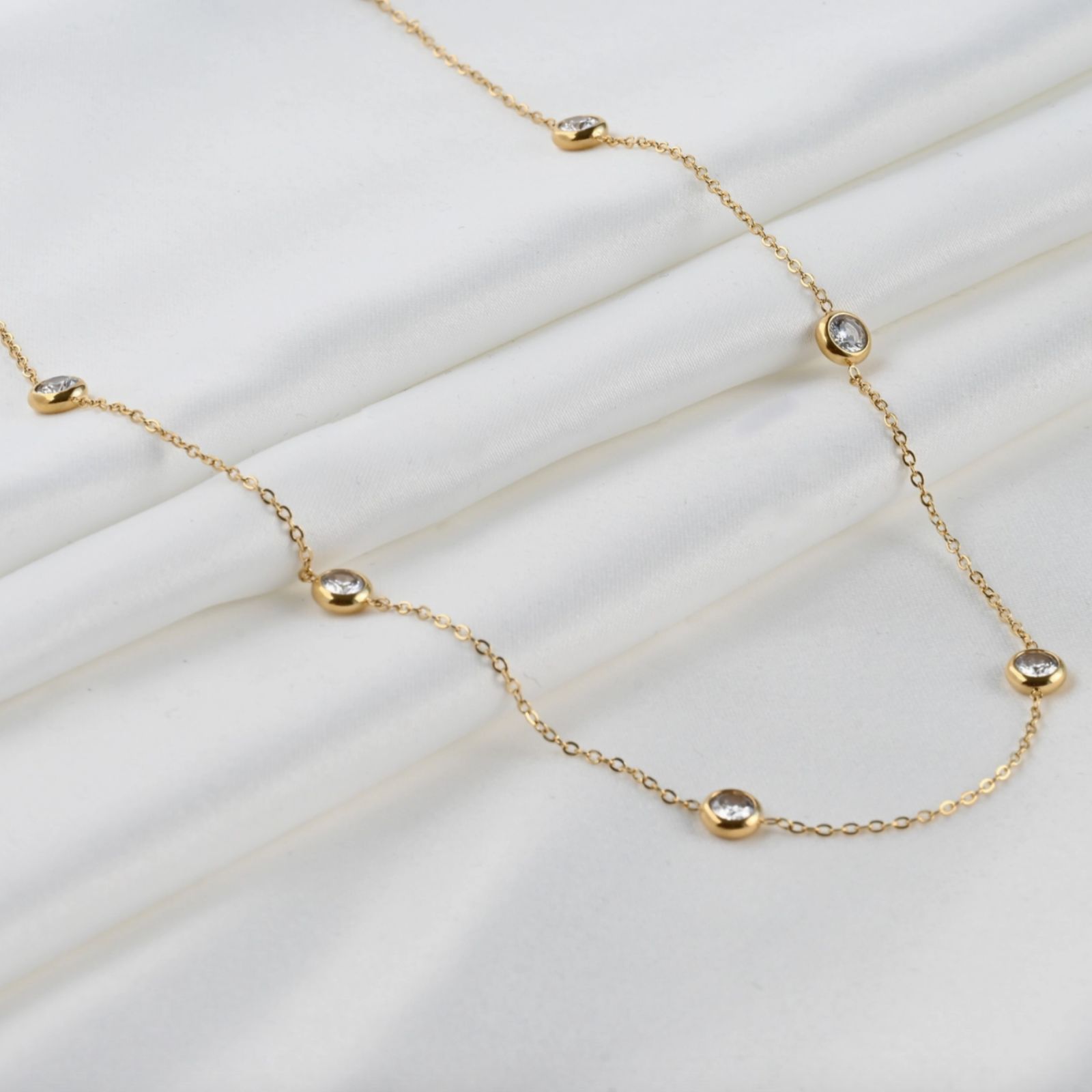 Blueyejewelry Bezel Station Necklace - Diamond Satellite Necklace 2