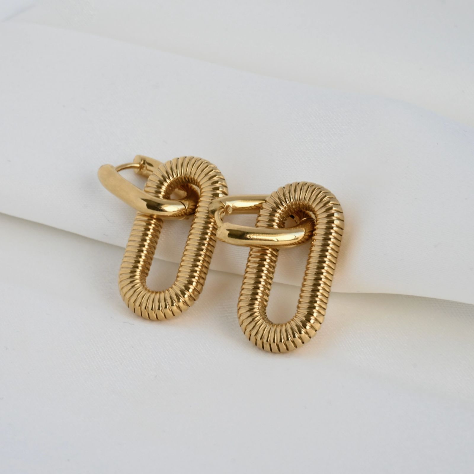 18k Gold Double Hoops - Waterproof Double Link Hoop Earrings - 3