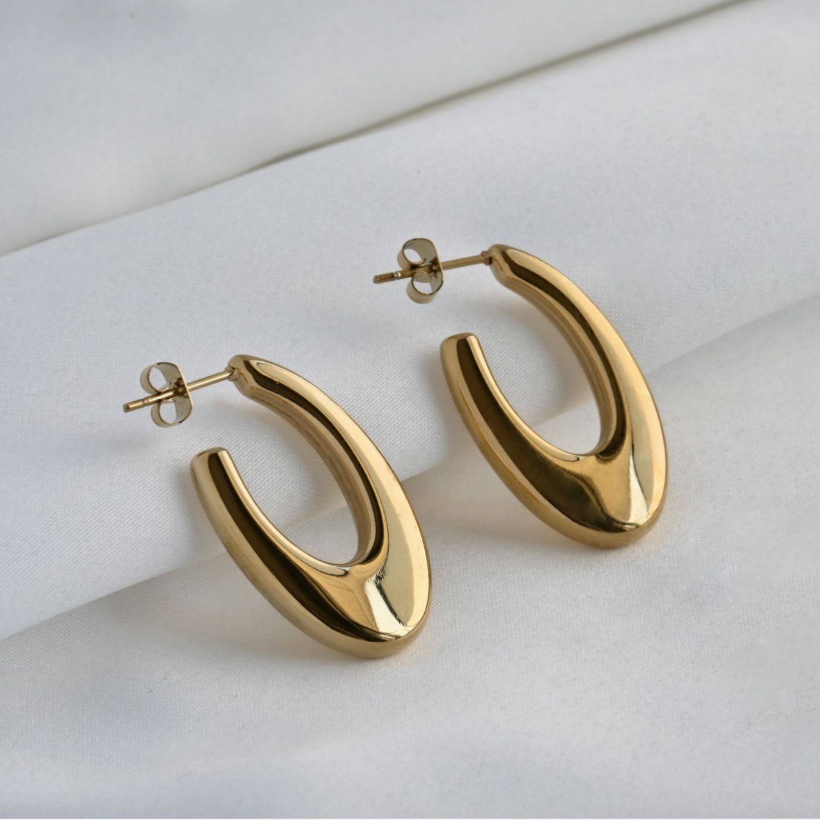 Bold Open Hoops - Waterproof 18k Gold Long Oval Hoop Studs (4) Blueyejewelry-Bold-Open-Hoops-Waterproof-18k-Gold-Long-Oval-Hoop-Studs