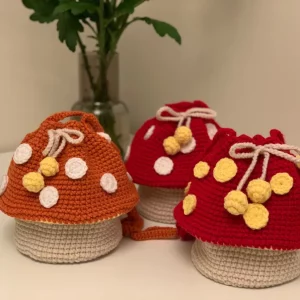 Crochet mushroom shape crossbody Bag/Purse **with thick rope strap**